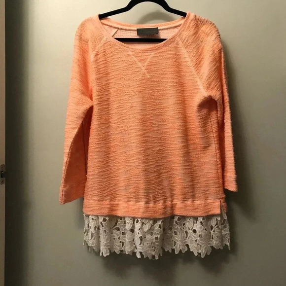 Anthropologie Sunday in Brooklyn lace hem sweater peach pull over top medium - Picture 4 of 11